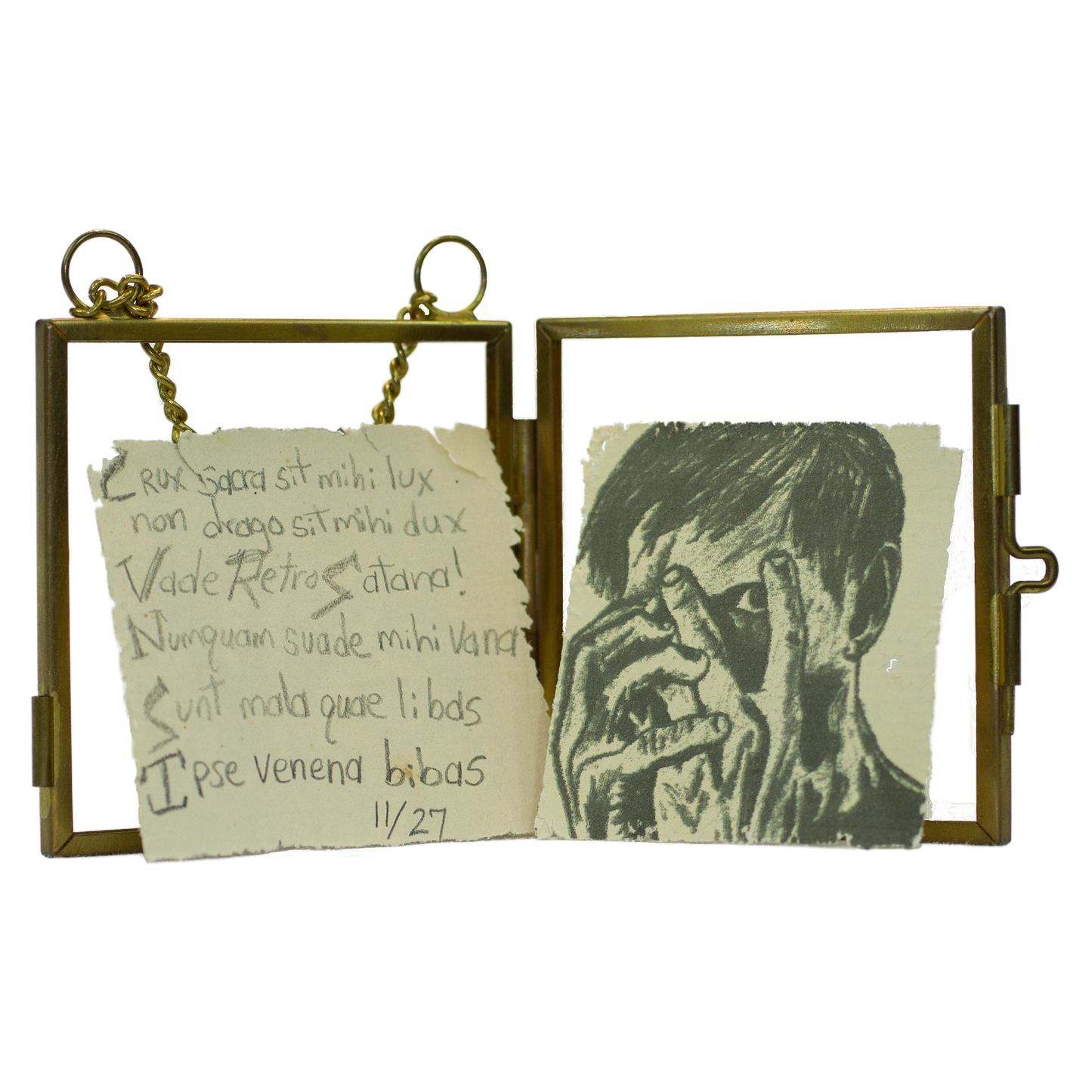 Horror Icon Bill Oberst Jr. Limited Edition™ Severed Ear in Handcarved Indian Rosewood Box, framed Medieval Latin Exorcism Ritual on Victorian paper, Raw Brass Plate, Display Stand (Limited Edition of 27, each OOAK, signed & numbered)