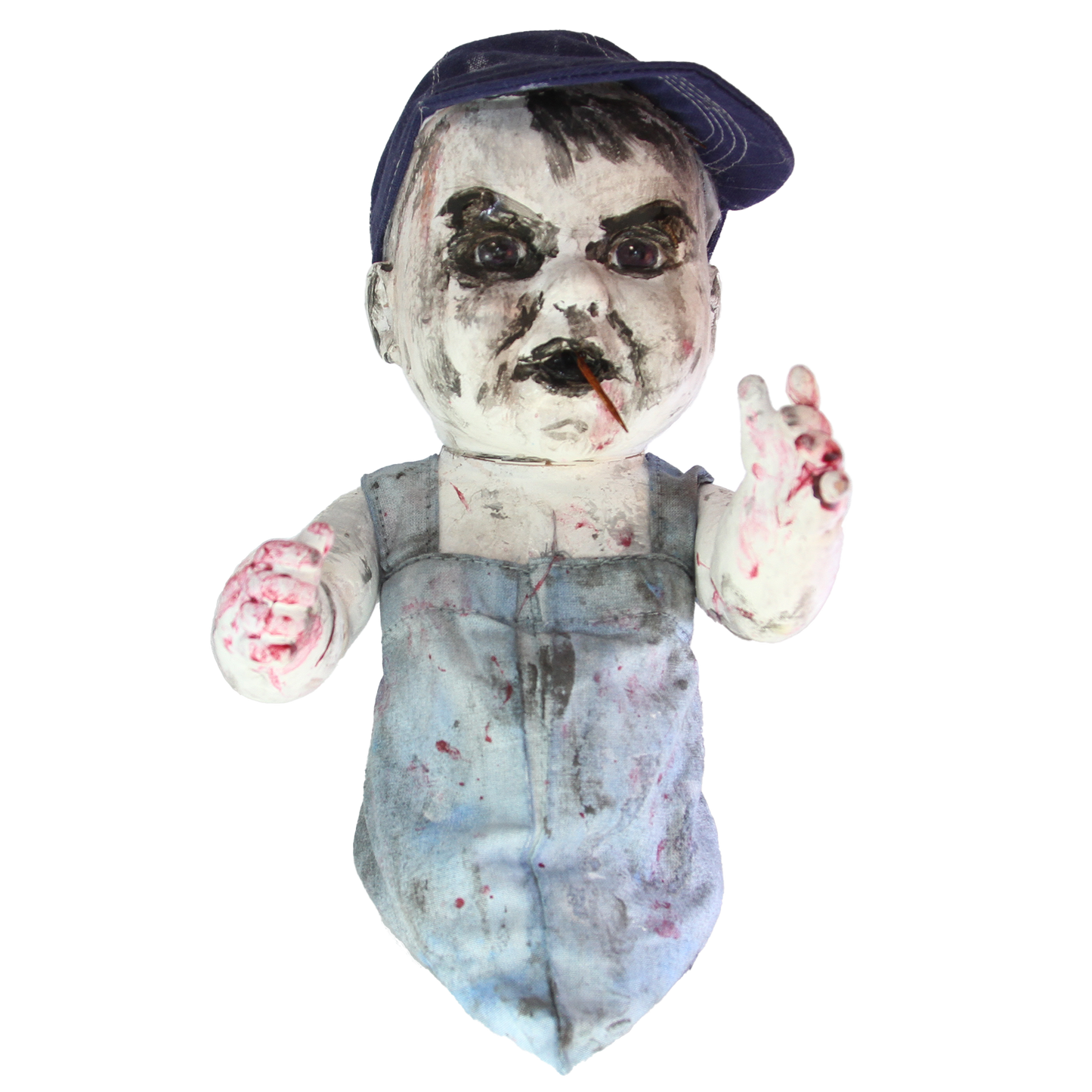 Horror Icon Bill Oberst Jr. Limited Edition™ Large Backwoods Baby in Antique Wood Display Case 13"x7" x 4" Raw Brass Plate, Display Stand (Limited Edition of 3, each OOAK, signed & numbered)